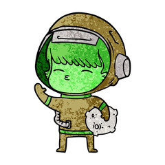 cartoon curious astronaut carrying space rock