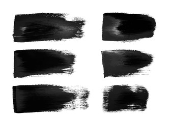 Vector black paint smear stroke stain set. Abstract wet acrylic textured art illustration. Acrylic Texture Paint Stain Illustration. Hand drawn brush strokes vector elements. Acrilyc strokes.