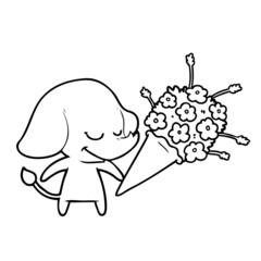 cartoon smiling elephant with flowers