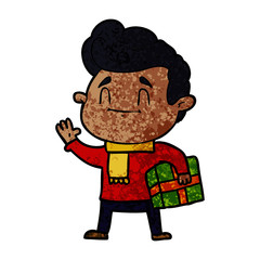 happy cartoon man with gift