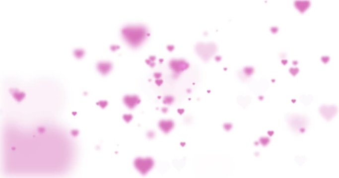 Lovely abstract blurred pink colored hearts on white background.