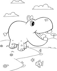 Cute Hippopotamus Vector Illustration Art
