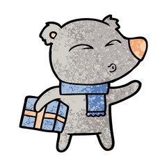 bear cartoon character with present
