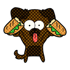 cartoon dog with tongue sticking out and sandwich