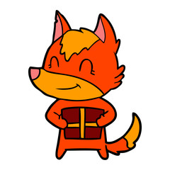 fox cartoon character with present