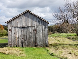 Rustic farm building front and door