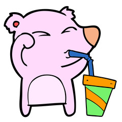 cartoon tired bear rubbing eyes drinking soda