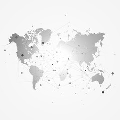 World map silhouette with connection grid - vector illustration background - network concept design