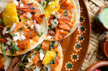 Close up of tacos al pastor
