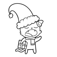 cartoon cat with christmas present