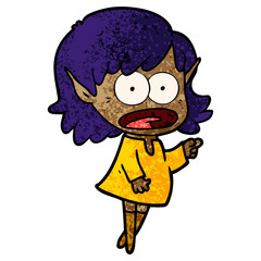cartoon shocked elf girl pointing