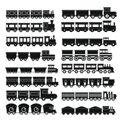 Train toy children icons set. Simple illustration of 16 train toy children vector icons for web