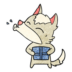 howling wolf with christmas present