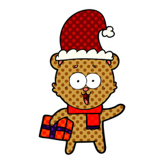 laughing teddy  bear with christmas present
