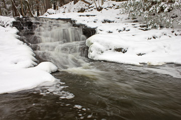 Snowy Waterfall in the Woods