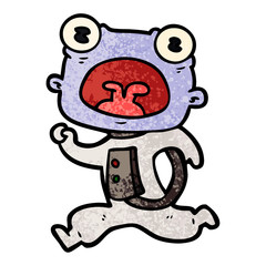 cartoon weird alien running away