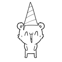 happy bear in party hat cartoon
