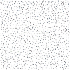 Abstract pattern of random falling silver stars on white background. Elegant pattern for banner, greeting card, Christmas and New Year card, invitation, postcard, paper packaging. Vector illustration