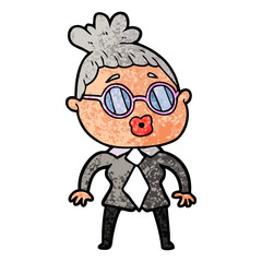 cartoon office woman wearing spectacles