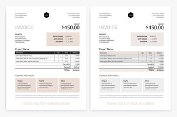Elegant invoice template design vector - grey beige color