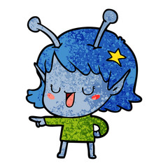 happy alien girl cartoon