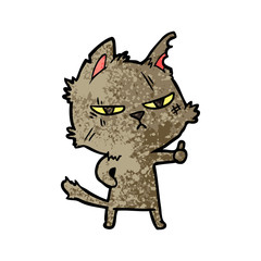 tough cartoon cat giving thumbs up symbol