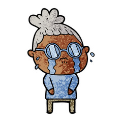 cartoon crying woman wearing spectacles