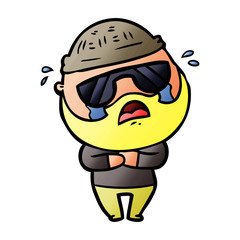 cartoon bearded man crying wearing sunglasses