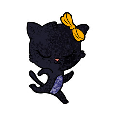 cute cartoon cat with bow running