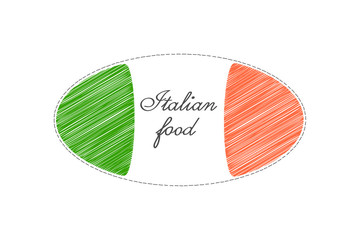 Italian cuisine food, Italian flag. Icon of Italian food on flag background. Vintage hand drawn design. Shop or menu design italian food vector template. AI10