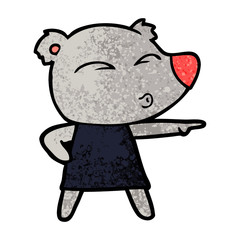 cartoon whistling bear in dress