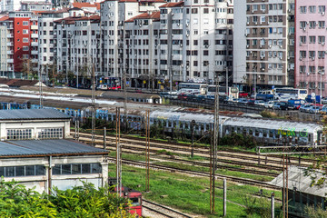 Fototapeta na wymiar Belgrade, Serbia October 16, 2014: Abandoned trains in Belgrade