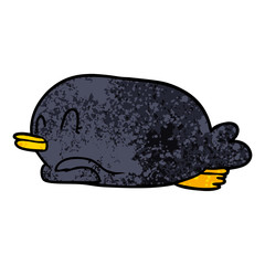 penguin lying on belly