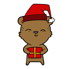 happy cartoon bear with gift
