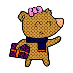 bear cartoon character with present
