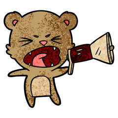 angry cartoon bear shouting into megaphone