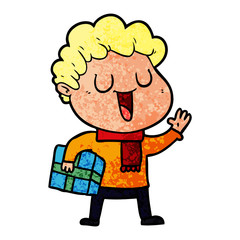 laughing cartoon man with present