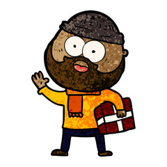 Obraz premium cartoon bearded man with present