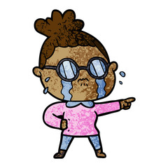 cartoon crying woman wearing spectacles