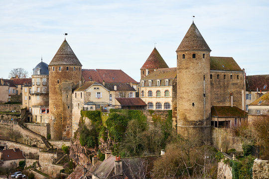Fortress and Fortified Towers In Medieval Town of Semur en Auxois, Burgundy, France