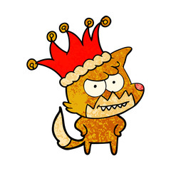 cartoon grinning fox in funny hat