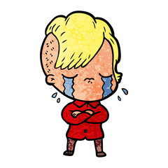 Obraz premium cartoon crying girl with crossed arms