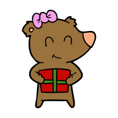 bear cartoon character with present
