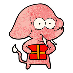 happy cartoon elephant with present