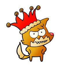 cartoon grinning fox in funny hat