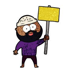 cartoon bearded man with signpost