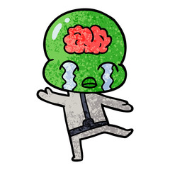 cartoon big brain alien crying