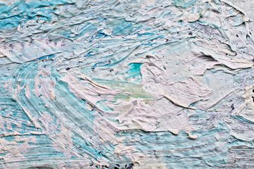 Naklejka premium Closeup texture background with blue, gray, white colors. Vivid colorful detailed vibrant brush strokes for creative ideas, web, print, poster, postcard.