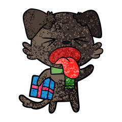 Obraz premium cartoon disgusted dog with christmas gift