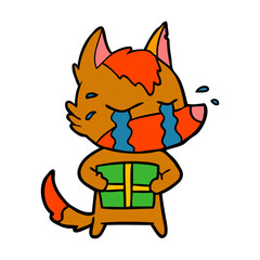 fox cartoon character with present